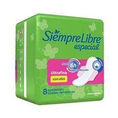 TOALLA FEMENINAS SIEMPRE LIBRE ESPECIAL ULTRAFINA CON ALAS 8 UN