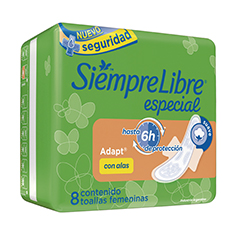 TOALLA FEMENINAS SIEMPRE LIBRE ESPECIAL ADAPT CON ALAS 8 UN