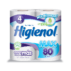 Papel Higiénico Higienol Max Hoja Simple X 80 Mts Manzanilla 4 Unidades