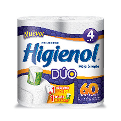 PAPEL HIGIENICO HIGIENOL DUO HOJA SIMPLE 4X60 MT