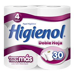 PAPEL HIGIENICO HIGIENOL DOBLE HOJA 4X30 MT