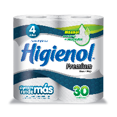 PAPEL HIGIENICO HIGIENOL PREMIUM DOBLE HOJA 4X30 MT