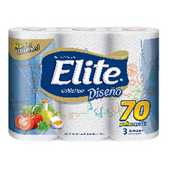 Rollo De Cocina Elite Diseño Doble Hoja - Paquete 70 Paños 3 Unidades