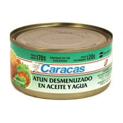 ATUN DESMENUZADO CARACAS ACEITE Y AGUA 170G