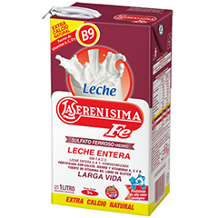 LECHE LA SERENISIMA FE ENTERA CON HIERRO Fe LARGA VIDA  CAJA 1L
