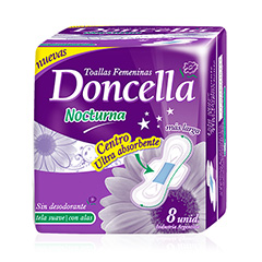 Toallas Higiénicas p/Menstruantes Nocturnas X 8 UNID Doncella 8 un