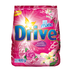   Jabon En Polvo Baja Espuma Aceites Esenciales Rosas Y Lilas Drive Matic 800 Gr 