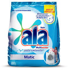   Jabon En Polvo Baja Espuma Multiaccion Remueve Manchas Dificil Ala Matic 800 Gr 
