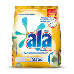   Jabon En Polvo Multiaccion Remueve Manchas Dificiles Ala Matic Sol 800 Gr 