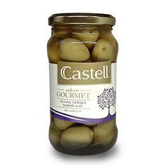 ACEITUNAS CASTELL VERDES SABOR AJO OLIVAS SABORES GOURMET X 360GR