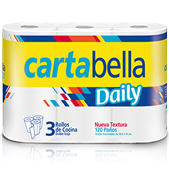 Rollo De Cocina Cartabella Doble Hoja - Paquete 120 Paños 3 Unidades