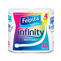   Papel Higienico Doble Hoja Felpita Infinity 30 Mt 4 Un 