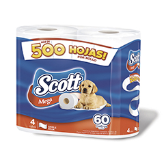Papel Higiénico Scott Mega Hoja Simple 4 U X 60 Mts